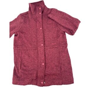 Lands End Kids Fleece Lined Jacket Small P Burgundy Zip Snap Front Pockets
